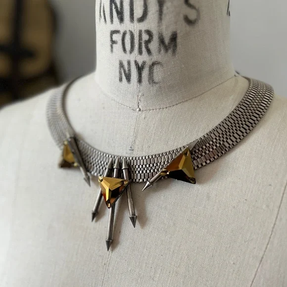 Fenton Fallon Silver Chain Link Barb Necklace Gold Faceted  Accents - Picture 3 of 7